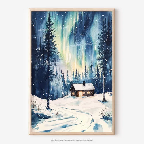 01 - Nothern Lights Finland Watercolor Art - Digital Downloads - Main.jpg