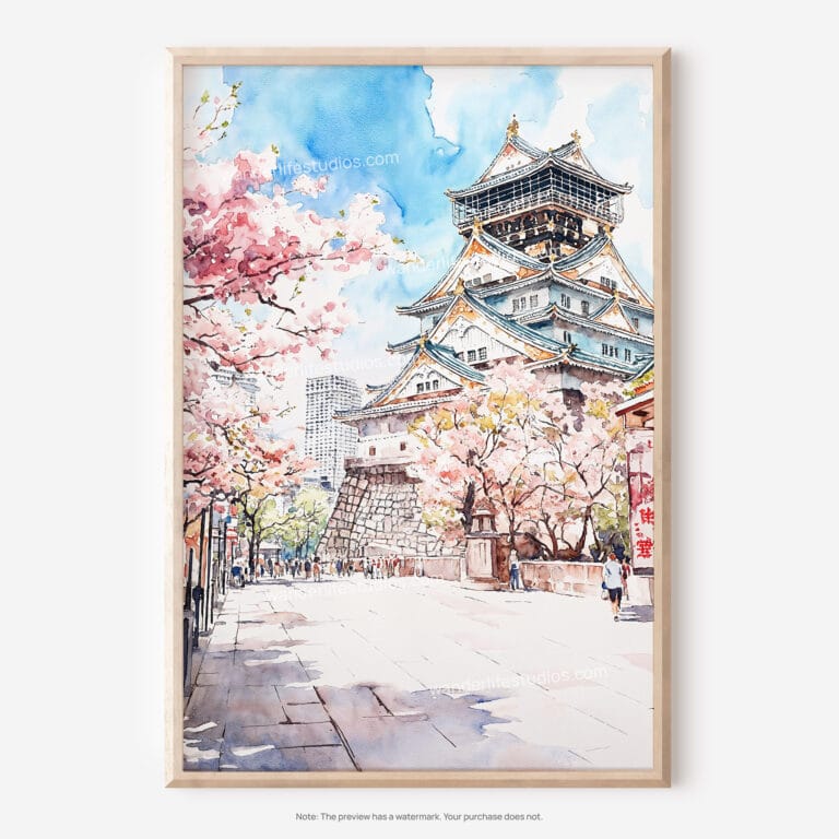 01 - Osaka Castle Japan Watercolor Art - Digital Downloads - Main.jpg