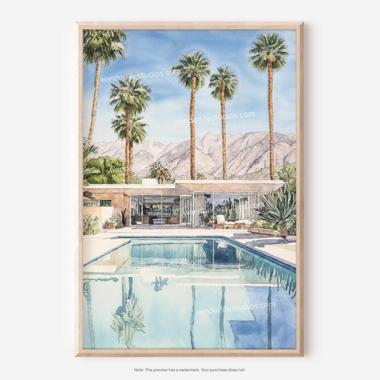01 - Palm Springs Pool Villa Watercolor Art - Digital Downloads - Main.jpg