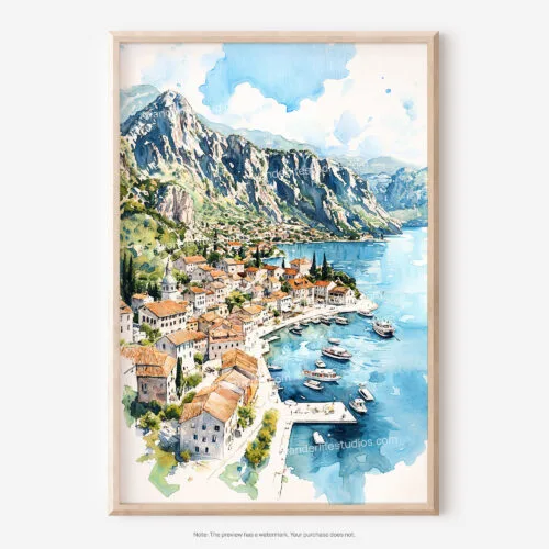 01 - Perast Montenegro Watercolor Art - Digital Downloads - Main.jpg