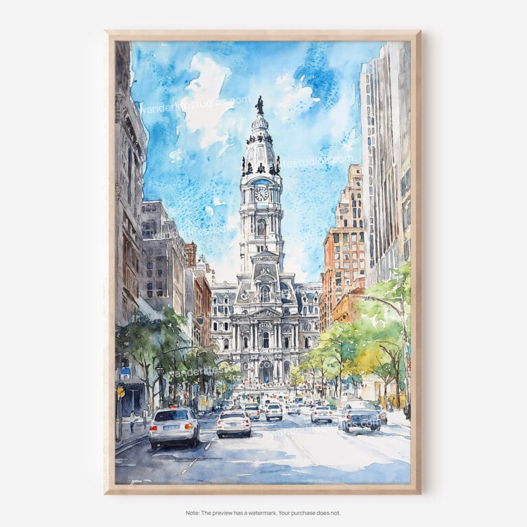 01 - Philadelphia City Hall Watercolor Art - Digital Downloads - Main.jpg