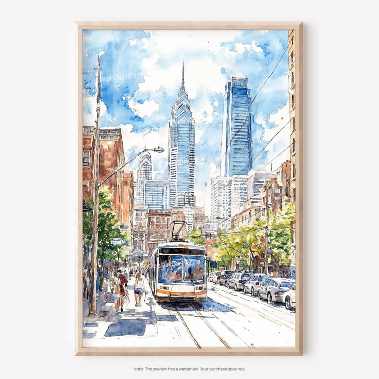 01 - Philadelphia Downtown Watercolor Art - Digital Downloads - Main.jpg