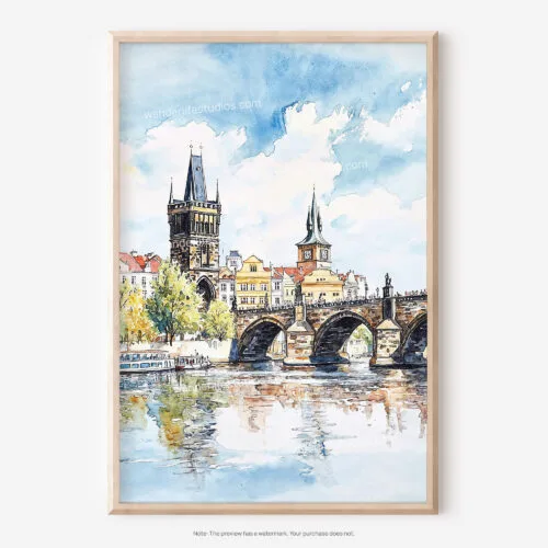 01 - Prague Charles Bridge Watercolor Art - Digital Downloads - Main.jpg
