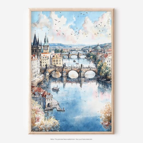 01 - Prague Skyline Watercolor Art - Digital Downloads - Main.jpg