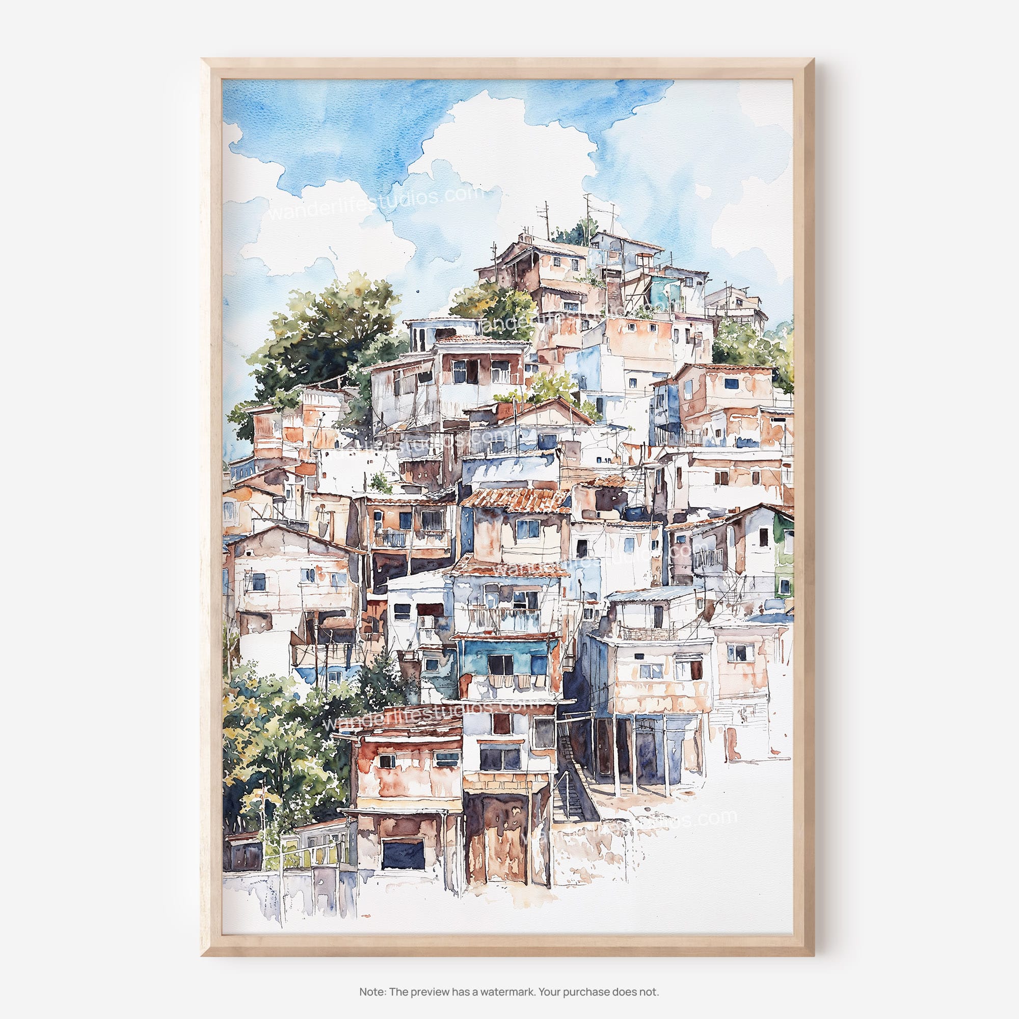 01 - Rio De Janeiro Favelas Watercolor Art - Digital Downloads - Main.jpg
