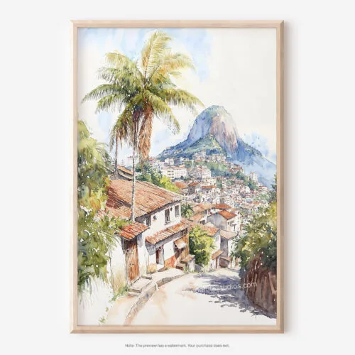 01 - Rio De Janeiro Rocinha Favela Watercolor Art - Digital Downloads - Main.jpg