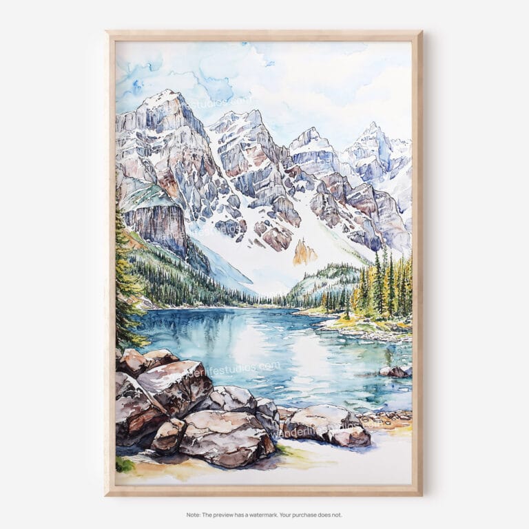 01 - Rocky Mountains Valley of the Ten Peaks Watercolor Art - Digital Downloads - Main.jpg