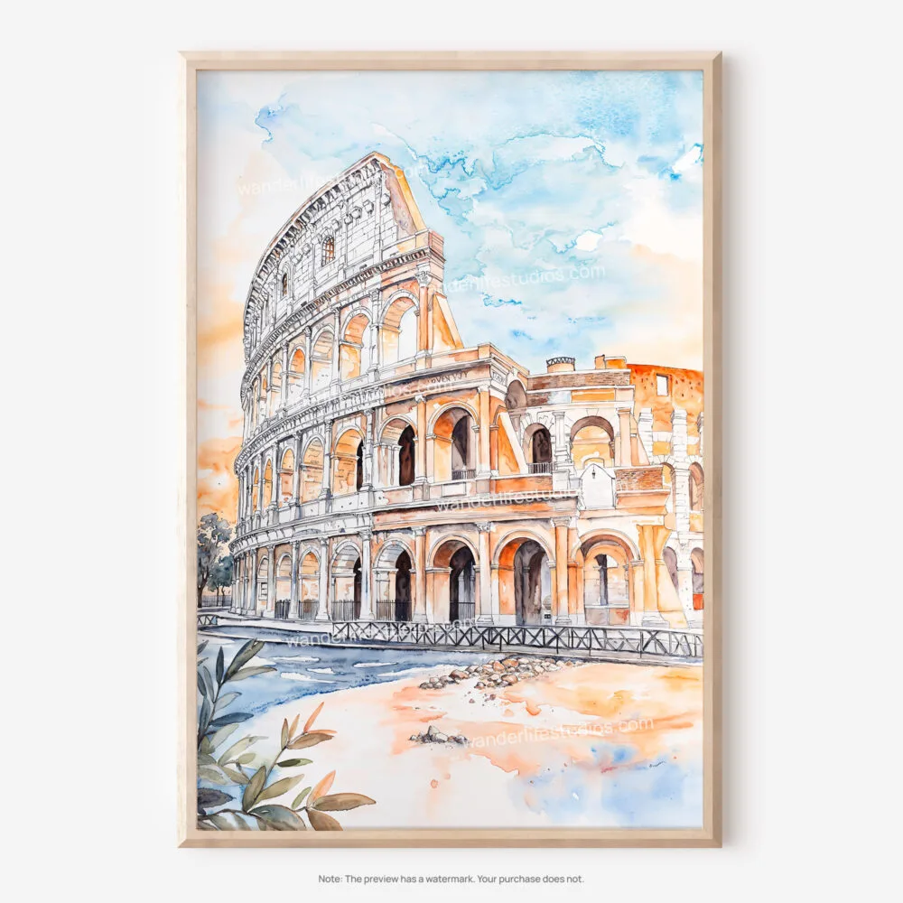 01 - Rome Colosseum Watercolor Art - Digital Downloads - Main.jpg