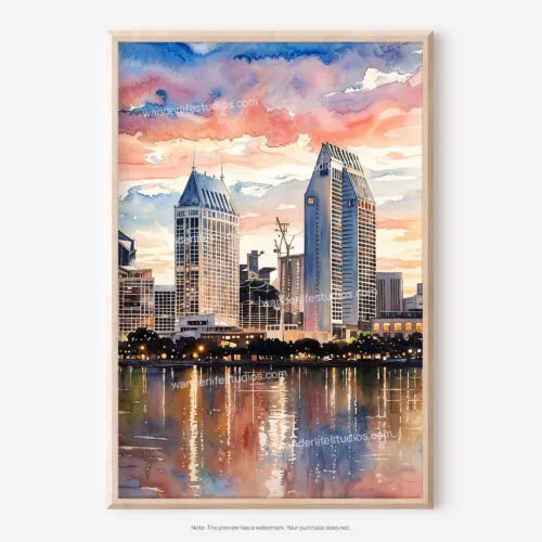01 - San Diego Skyline Watercolor Art - Digital Downloads - Main.jpg