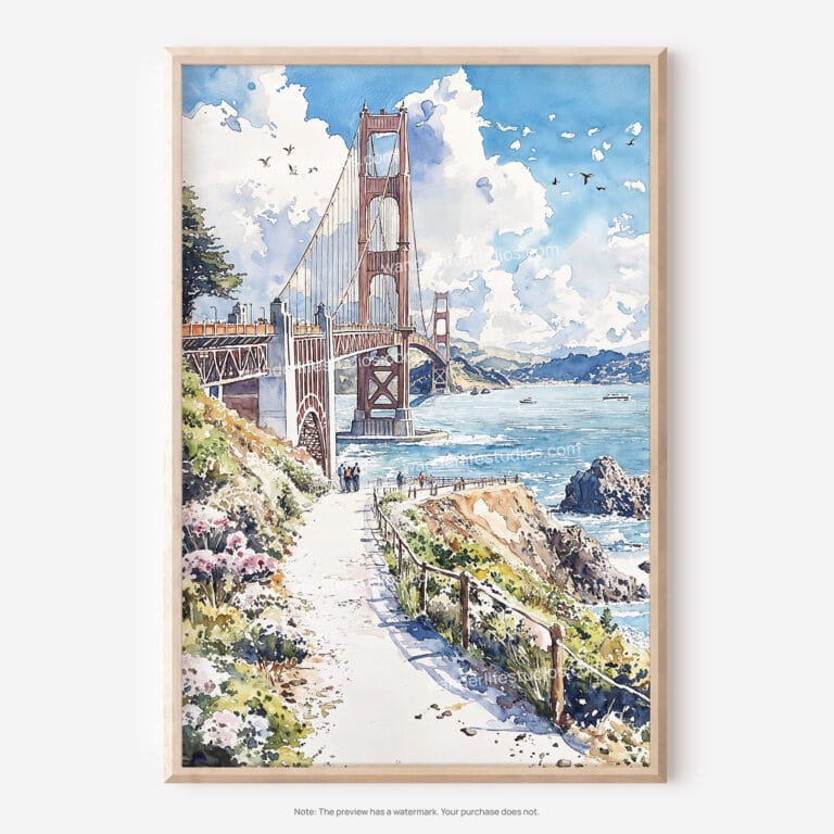 01 - San Francisco Golden Gate Bridge Watercolor Art - Digital Downloads - Main.jpg