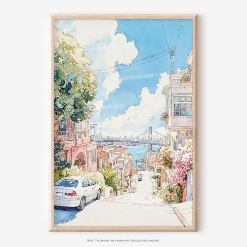 01 - San Francisco Lombard Street Watercolor Art - Digital Downloads - Main.jpg