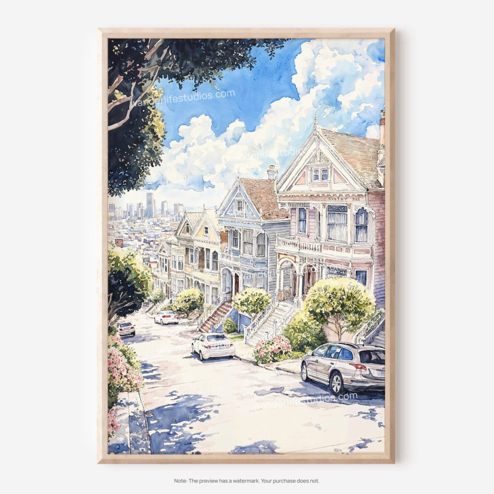 01 - San Francisco - Painted Ladies Watercolors Art - Digital Downloads - Main.jpg