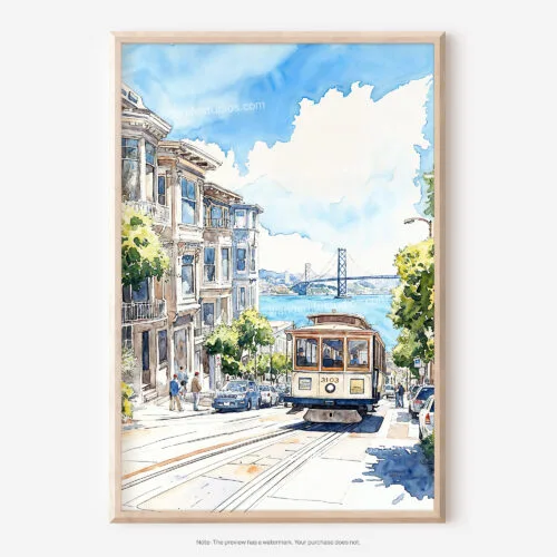 01 - San Francisco Tram Watercolor Art - Digital Downloads - Main.jpg