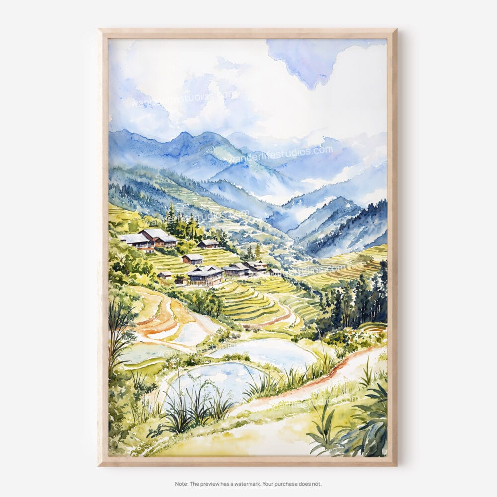01 - Sapa Vietnam Watercolor Art - Digital Downloads - Main.jpg