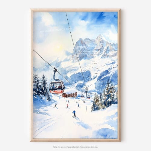 01 - Skiing in Grindelwald Watercolor Art - Digital Downloads - Main.jpg