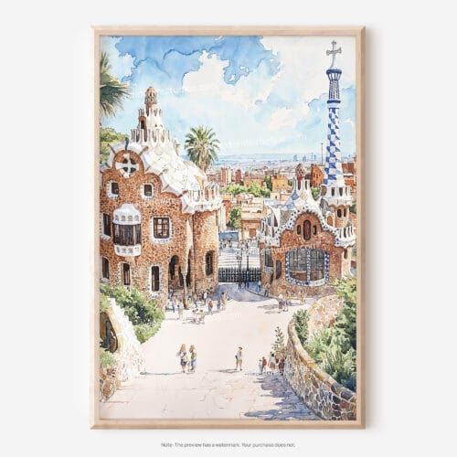 01 - Spain Park Guell Watercolor Art - Digital Downloads - Main.jpg