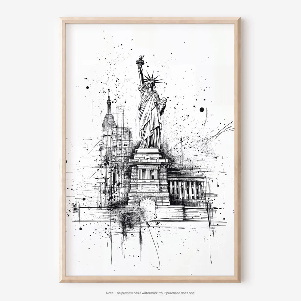01 - Statue of liberty Pencil Drawing Art - Digital Downloads - Main.jpg