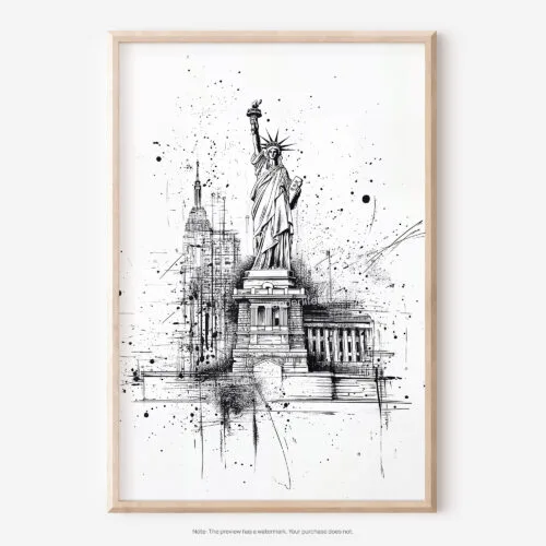 01 - Statue of liberty Pencil Drawing Art - Digital Downloads - Main.jpg