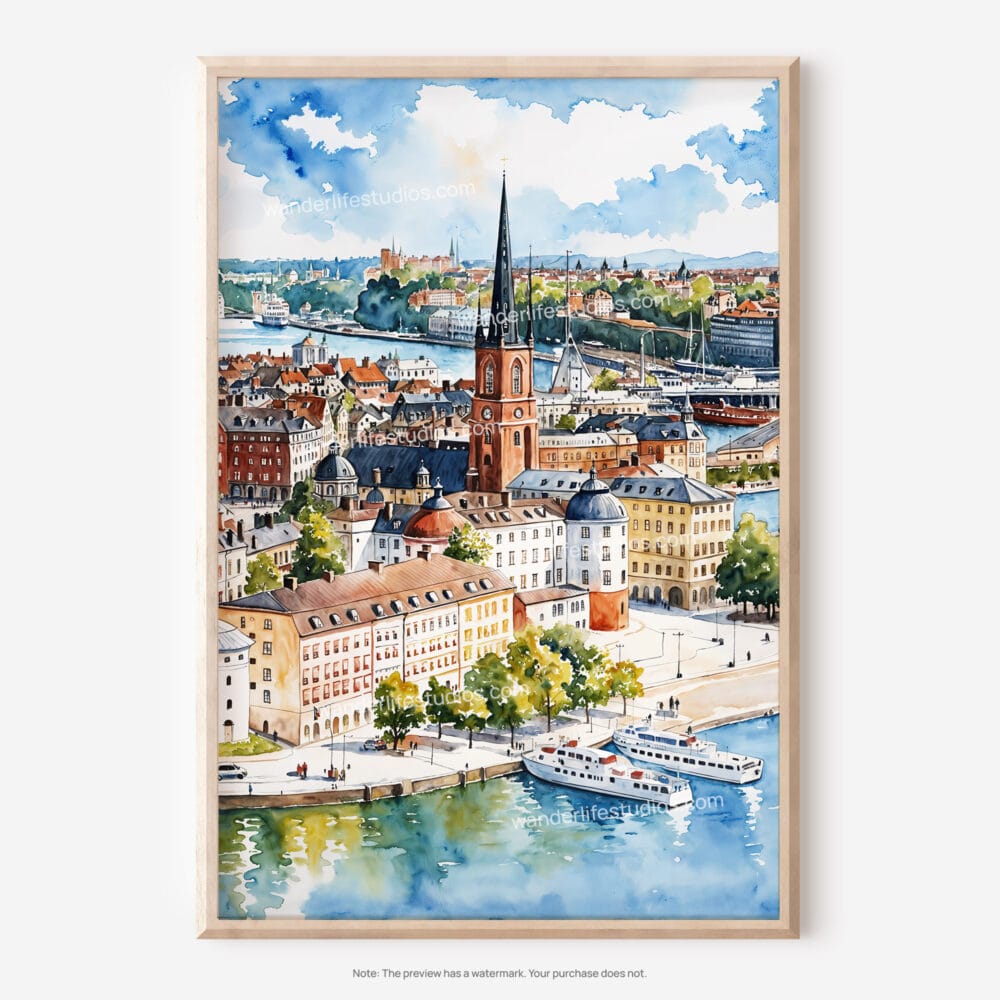 01 - Stockholm Skyline Watercolor Art - Digital Downloads - Main.jpg