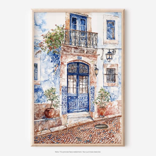 01 - Streets of Lisbon Portugal Watercolor Art - Digital Downloads - Main.jpg