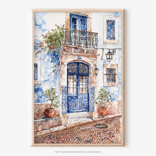 01 - Streets of Lisbon Portugal Watercolor Art - Digital Downloads - Main.jpg