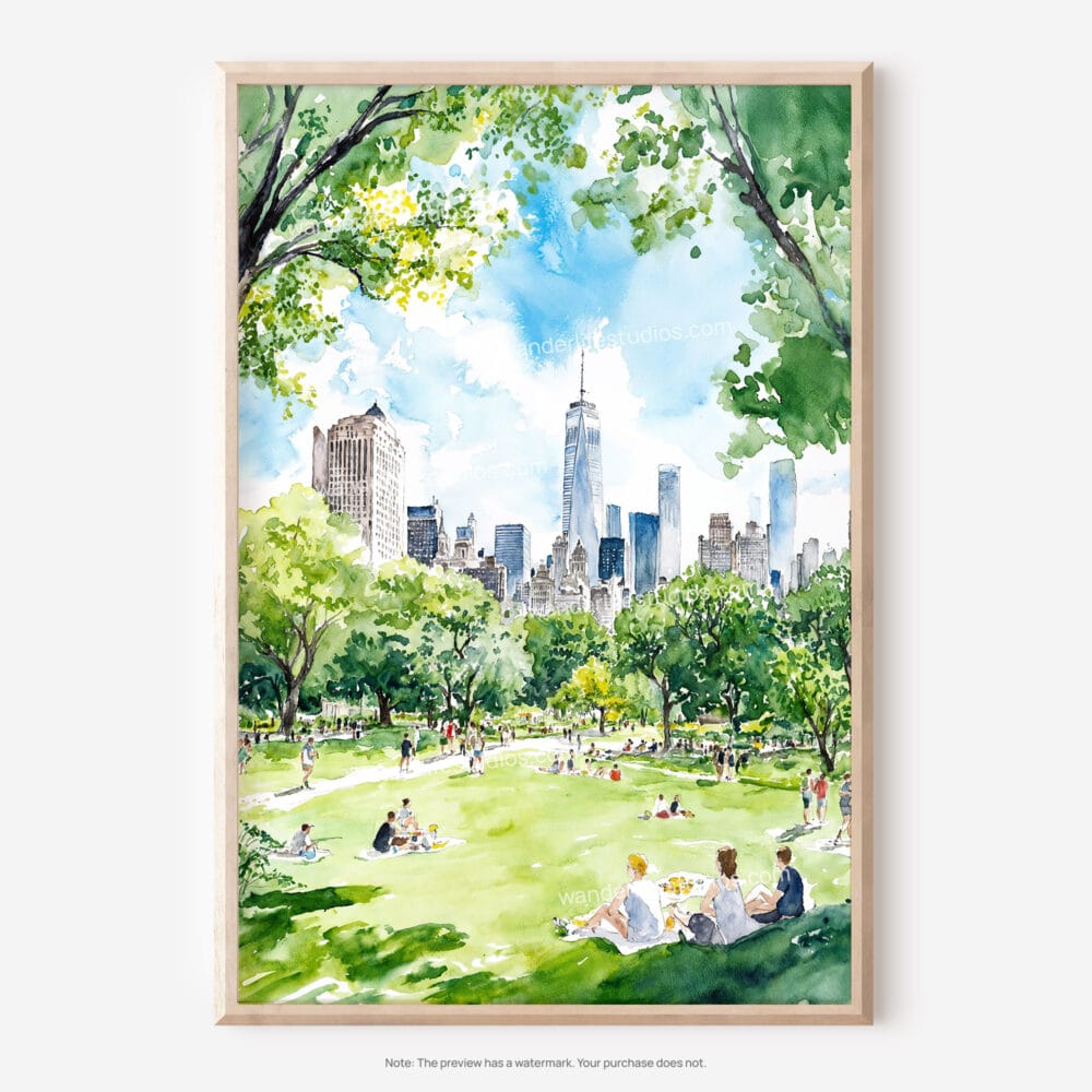 01 - Summer in New York Central Park Watercolor Art - Digital Downloads - Main.jpg