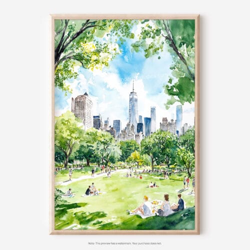 01 - Summer in New York Central Park Watercolor Art - Digital Downloads - Main.jpg
