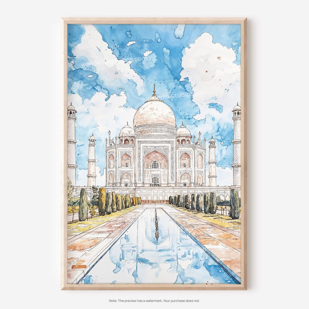 01 - Taj Mahal Vibrant Watercolor Art - Digital Downloads - Main.jpg