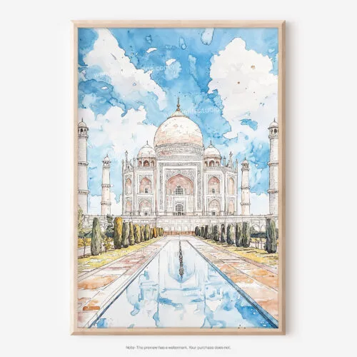 01 - Taj Mahal Vibrant Watercolor Art - Digital Downloads - Main.jpg