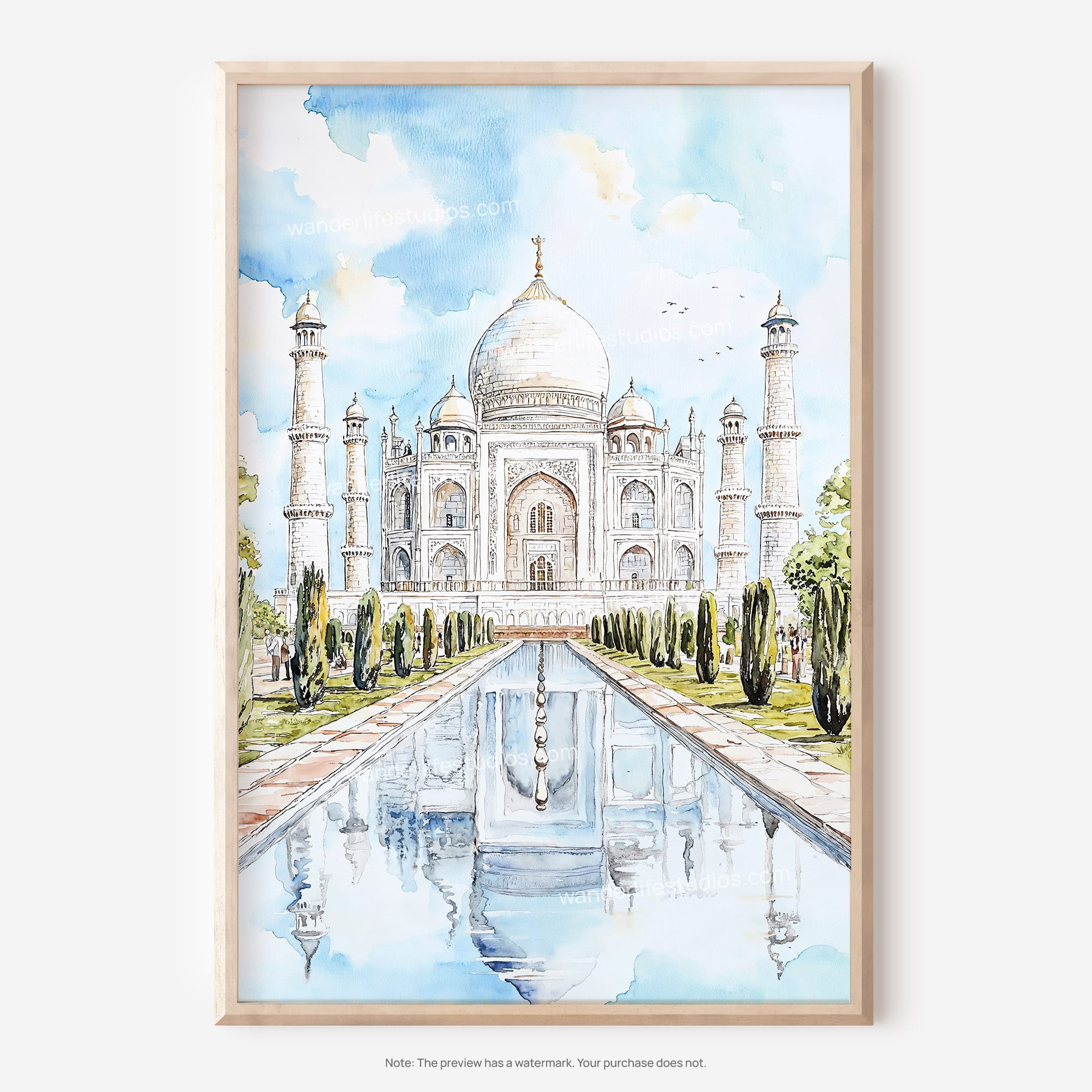 Taj Mahal Watercolor Art Print – Digital Download for Instant Home Decor