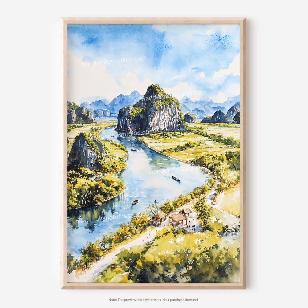 01 - Tam coc ninh binh Watercolor Art - Digital Downloads - Main.jpg