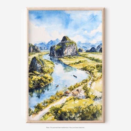 01 - Tam coc ninh binh Watercolor Art - Digital Downloads - Main.jpg