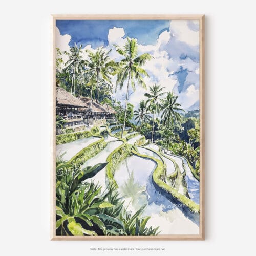 01 - Tegallalang Rice Terrace Ubud Bali Watercolor Art - Digital Downloads - Main.jpg