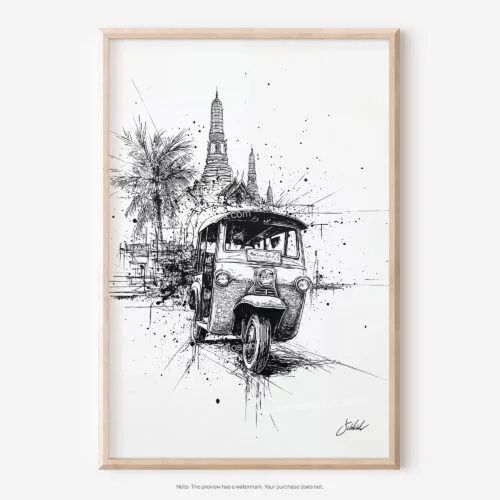 01 - Thailand - Tuk Tuk 2 Pencil Drawing Art - Digital Downloads - Main.jpg