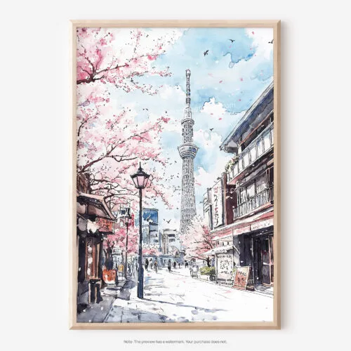 01 - Tokyo Skytree Watercolor Art - Digital Downloads - Main.jpg