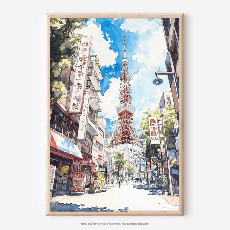 01 - Tokyo Tower Watercolor Art - Digital Downloads - Main.jpg