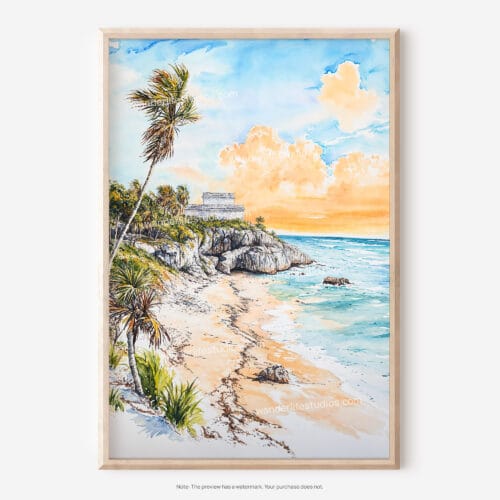 01 - Tulum Mexico Watercolor Art - Digital Downloads - Main.jpg