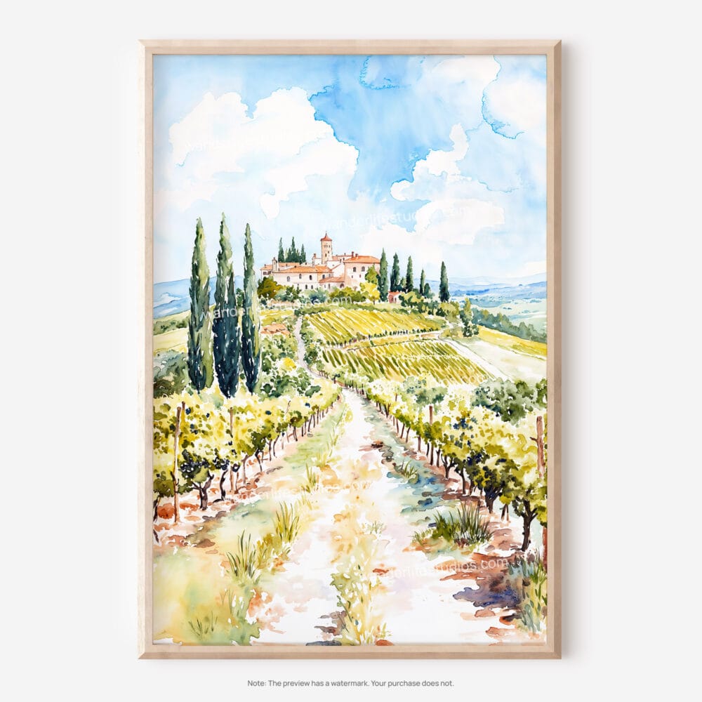 01 - Tuscany Italy Watercolor Art - Digital Downloads - Main.jpg
