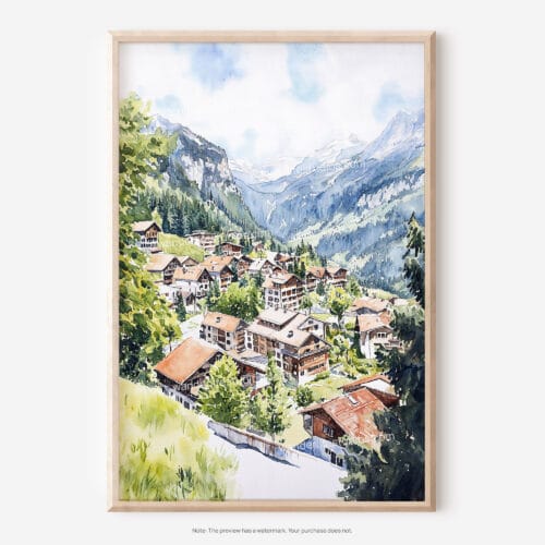 01 - Wengen Switzerland Watercolor Art - Digital Downloads - Main.jpg