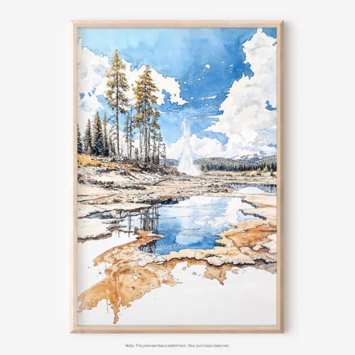 01 - Yellostone Geyser Watercolor Art - Digital Downloads - Main.jpg