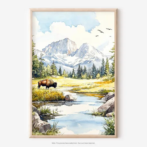 01 - Yellowstone Bison Watercolor Art - Digital Downloads - Main.jpg