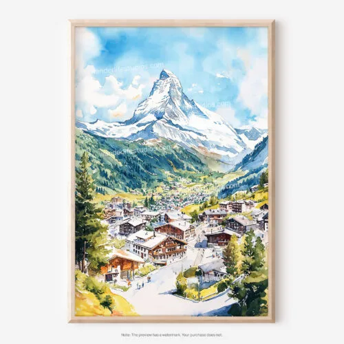 01 - Zermatt Switzerland Watercolor Art - Digital Downloads - Main.jpg