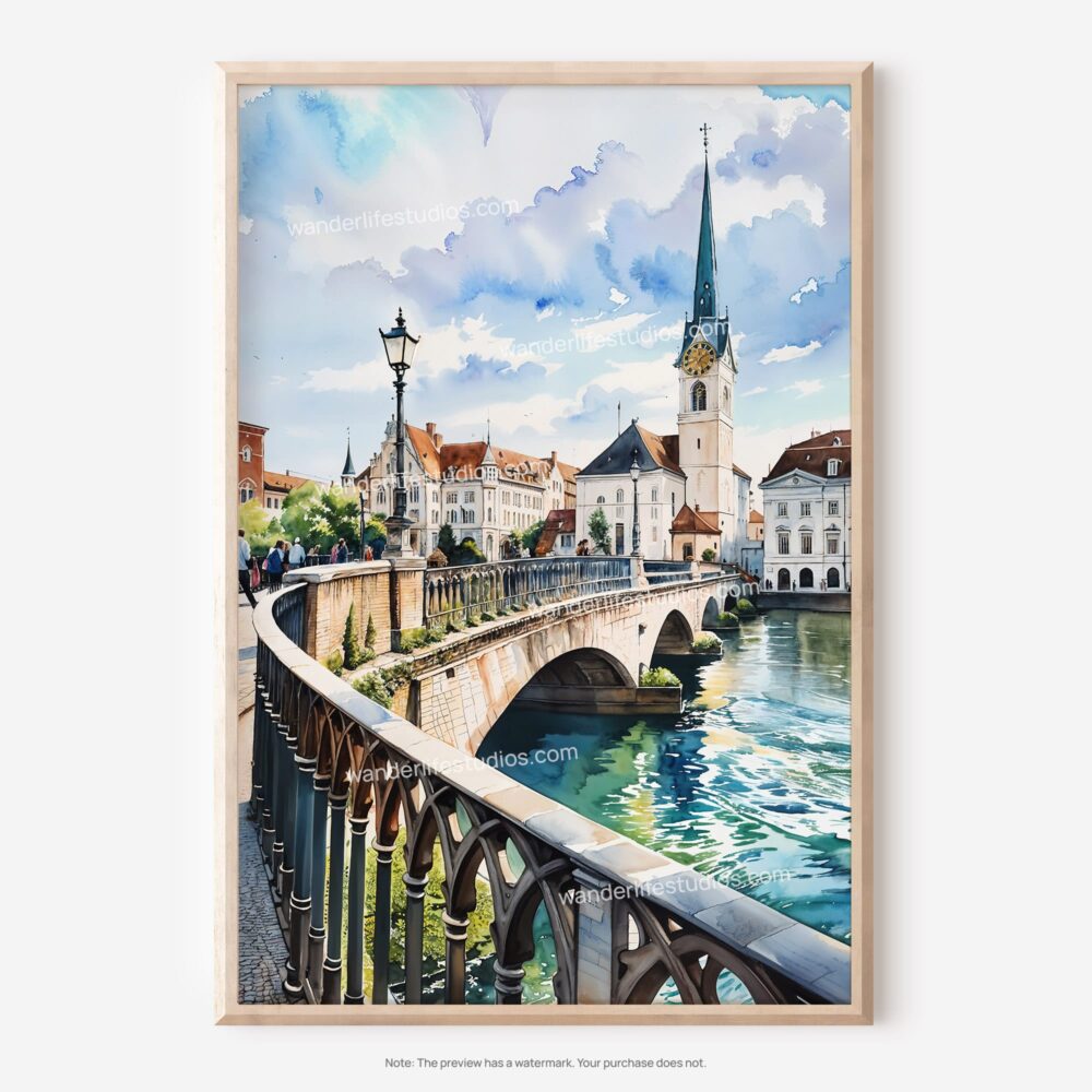 01 - Zurich Switzerland Watercolor Art - Digital Downloads - Main.jpg