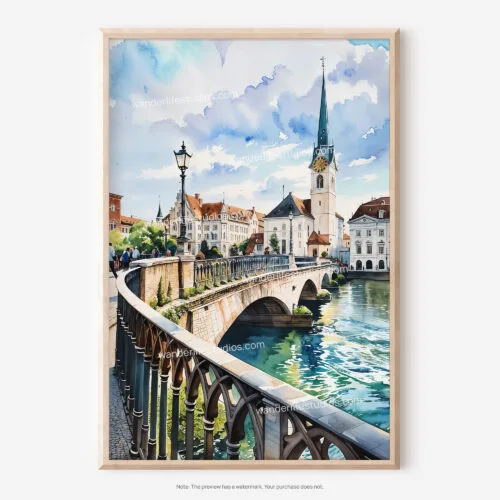 01 - Zurich Switzerland Watercolor Art - Digital Downloads - Main.jpg