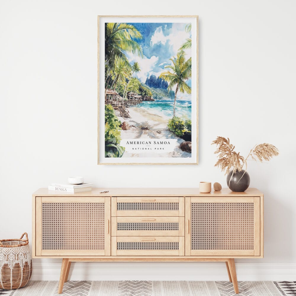 02 - American Samoa National Park Watercolor Art Print Hanging above Shelf.jpg 02 - American Samoa National Park Watercolor Art Print Hanging above Shelf.jpg