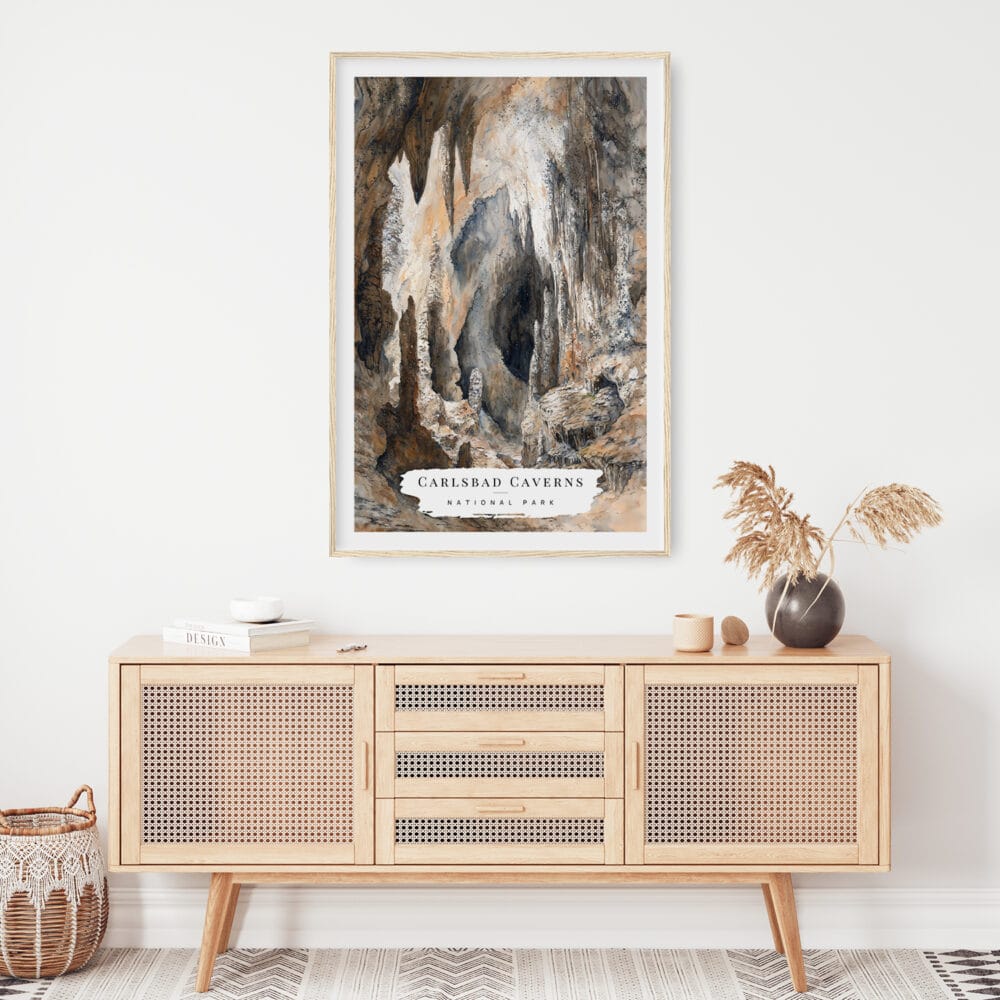 02 - Carlsbad Caverns Watercolor Art Print Hanging above Shelf.jpg 02 - Carlsbad Caverns Watercolor Art Print Hanging above Shelf.jpg