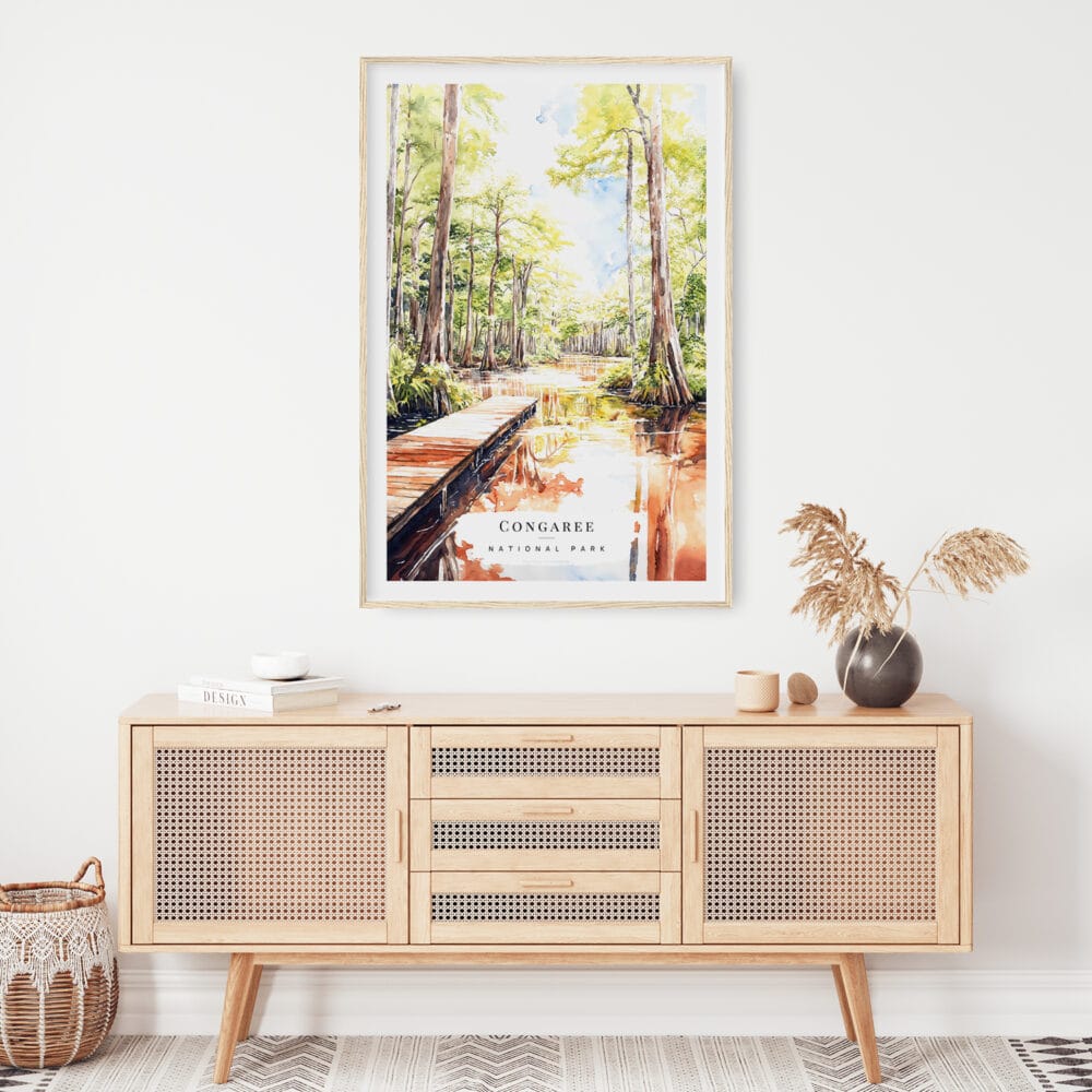02 - Congaree National Park Watercolor Art Print Hanging above Shelf.jpg 02 - Congaree National Park Watercolor Art Print Hanging above Shelf.jpg