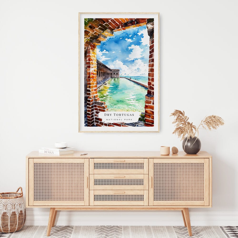 02 - Dry Tortugas National Park Watercolor Art Print Hanging above Shelf.jpg 02 - Dry Tortugas National Park Watercolor Art Print Hanging above Shelf.jpg