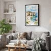 02 - Framed Algarve Beach Watercolor Canvas Print - Skandinavian Living Room.jpg