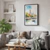 02 - Framed Bangkok Wat Arun Watercolor Canvas Print - Skandinavian Living Room.jpg
